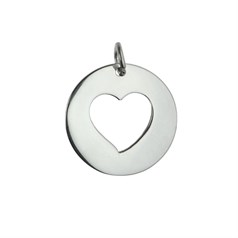 Disc Pendant 1mm Thick with Cut Out Heart 20mm  Sterling Silver (STS)