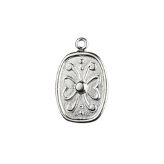 Rounded Rectangle Pendant Charm with Butterfly Design 19x14mm Sterling Silver (STS)