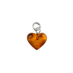 Amber Small Gemstone Heart Charm with Soldered Jump Ring Sterling Silver