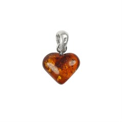 Amber Small Gemstone Heart Pendant with 7x5mm bail Sterling Silver
