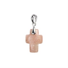 Light Pink Moonstone Gemstone Cross Pendant with Baill 12x16mm Sterling Silver