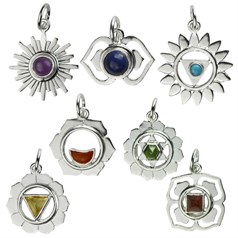 Gemstone Chakra Pendant (Set of 7) Charms Assorted Sizes Sterling Silver