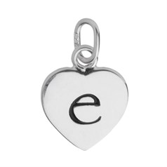 10mm Heart Initial e Charm Pendant Sterling Silver