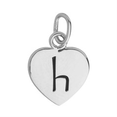 10mm Heart Initial h Charm Pendant Sterling Silver