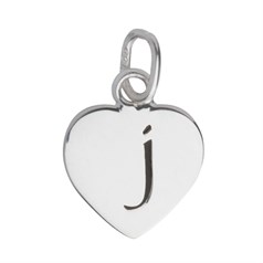 10mm Heart Initial j Charm Pendant Sterling Silver