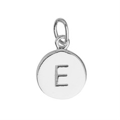 9mm Disc Initial E Charm Pendant Sterling Silver