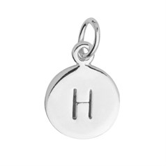 9mm Disc Initial H Charm Pendant Sterling Silver