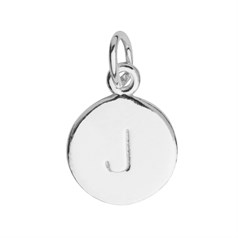 9mm Disc Initial J Charm Pendant Sterling Silver