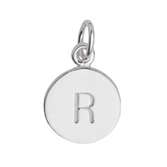 9mm Disc Initial R Charm Pendant Sterling Silver
