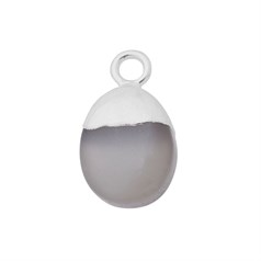 Grey Moonstone Gemstone Smooth Tumble Pendant/Dropper 8x10mm Sterling Silver Electroplated