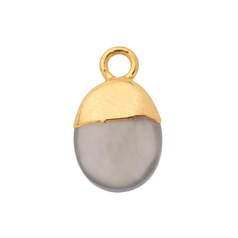 Grey Moonstone Gemstone Smooth Tumble Pendant/Dropper 8x10mm 18ct Gold Electroplated