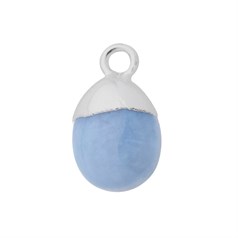 Blue Opal Gemstone Smooth Tumble Pendant/Dropper 8x10mm Sterling Silver Electroplated