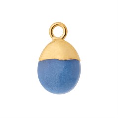 Blue Opal Gemstone Smooth Tumble Pendant/Dropper 8x10mm 18ct Gold Electroplated