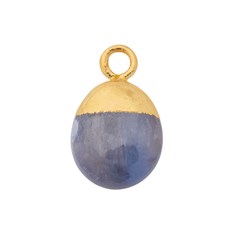 Blue Sapphire Gemstone Smooth Tumble Pendant/Dropper 8x10mm 18ct Gold Electroplated