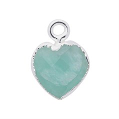 Amazonite Gemstone Heart Shape 10mm Pendant Sterling Silver Electroplated
