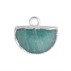 Amazonite Gemstone Semi Circle 12x8mm Pendant/Dropper Sterling Silver Electroplated