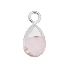 Rose Quartz Gemstone Faceted Tiny Teardrop 9x6mm Pendant/Dropper Sterling Silver Electroplated