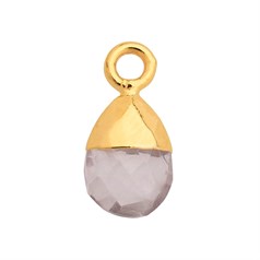 Rose Quartz Gemstone Faceted Tiny Teardrop 9x6mm Pendant/Dropper 18ct Gold Electroplated