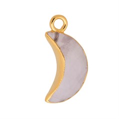 Rose Quartz Gemstone Faceted Crescent Moon 15x6mm Pendant/Dropper 18ct Gold Electroplated