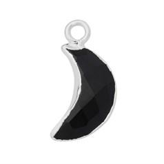 Black Onyx Gemstone Faceted Crescent Moon 15x6mm Pendant/Dropper Sterling Silver Electroplated