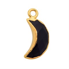 Black Onyx Gemstone Faceted Crescent Moon 15x6mm Pendant/Dropper 18ct Gold Electroplated