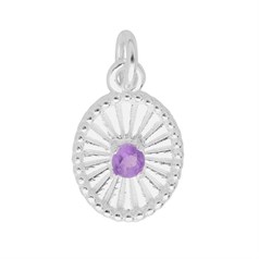 Amethyst 3mm Facet Oval Charm/Pendant Appx 15x10mm inc. Loop Sterling Silver (STS)