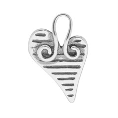 Antiqued Offset Heart Charm/Pendant Appx 19x12mm  Sterling Silver