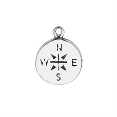 Compass Charm Round 9.5mm Sterling Silver