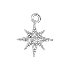 Celestial Star with CZ Charm Appx 10mm Sterling Silver
