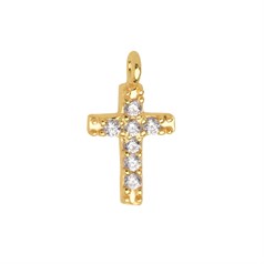 Cross with CZ Charm Appx 12x6mm Gold Plated Sterling Silver Vermeil