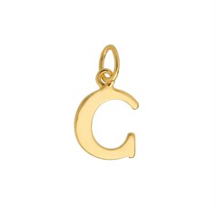 Large Serif Uppercase Alphabet Letter C Charm Pendant 13x8.5mm Gold Plated Sterling Silver Vermeil