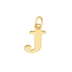Large Serif Uppercase Alphabet Letter J Charm Pendant 13x7mm Gold Plated Sterling Silver Vermeil
