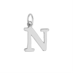 Large Serif Uppercase Alphabet Letter N Charm Pendant 13x12mm Sterling Silver (STS)
