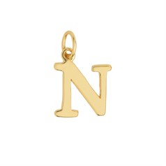 Large Serif Uppercase Alphabet Letter N Charm Pendant 13x12mm Gold Plated Sterling Silver Vermeil