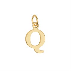 Large Serif Uppercase Alphabet Letter Q Charm Pendant 13x8mm Gold Plated Sterling Silver Vermeil