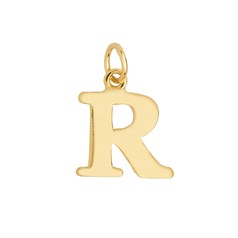 Large Serif Uppercase Alphabet Letter R Charm Pendant 13x12mm Gold Plated Sterling Silver Vermeil