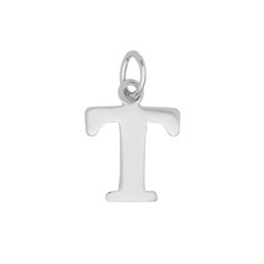 Large Serif Uppercase Alphabet Letter T Charm Pendant 13x9.5mm Sterling Silver (STS)