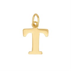 Large Serif Uppercase Alphabet Letter T Charm Pendant 13x9.5mm Gold Plated Sterling Silver Vermeil