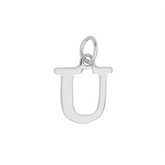 Large Serif Uppercase Alphabet Letter U Charm Pendant 13x11mm Sterling Silver (STS)