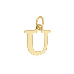 Large Serif Uppercase Alphabet Letter U Charm Pendant 13x11mm Gold Plated Sterling Silver Vermeil