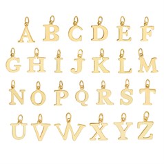 Large Serif Uppercase Alphabet Letters A- Z Charm Pendant set of 26 Gold Plated Sterling Silver Vermeil