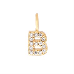 Mini Uppercase CZ Alphabet Letter B Charm Pendant 10.6mm inc. loop x 4.87mm Gold Plated Sterling Silver Vermeil