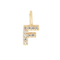Mini Uppercase CZ Alphabet Letter F Charm Pendant 10.55mm inc. loop x 4.85mm Gold Plated Sterling Silver Vermeil