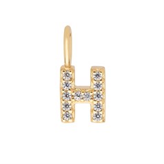 Mini Uppercase CZ Alphabet Letter H Charm Pendant 10.66mm inc. loop x 4.86mm Gold Plated Sterling Silver Vermeil