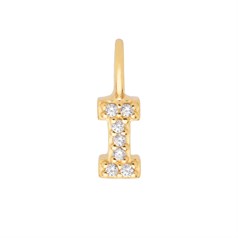 Mini Uppercase CZ Alphabet Letter I Charm Pendant 10.5mm inc. loop x 3.17mm Gold Plated Sterling Silver Vermeil