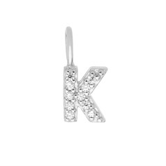 Mini Uppercase CZ Alphabet Letter K Charm Pendant 10.9mm inc. loop x 4.84mm Sterling Silver