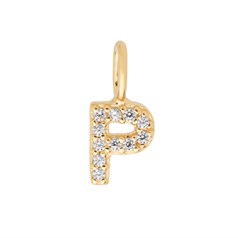 Mini Uppercase CZ Alphabet Letter P Charm Pendant 10.85mm inc. loop x 4.85mm Gold Plated Sterling Silver Vermeil
