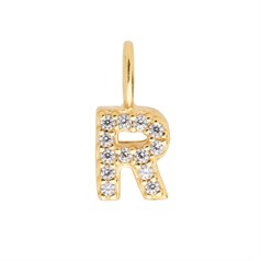 Mini Uppercase CZ Alphabet Letter R Charm Pendant 10.65mm inc. loop x 5.07mm Gold Plated Sterling Silver Vermeil