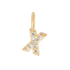 Mini Uppercase CZ Alphabet Letter X Charm Pendant 11.29mm inc. loop x 5mm Gold Plated Sterling Silver Vermeil