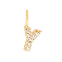 Mini Uppercase CZ Alphabet Letter Y Charm Pendant 10.85mm inc. loop x 5.06mm Gold Plated Sterling Silver Vermeil